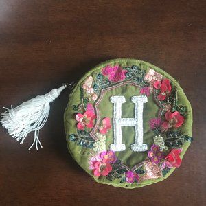 NWOT Anthropologie Monogram Crest Pouch - H